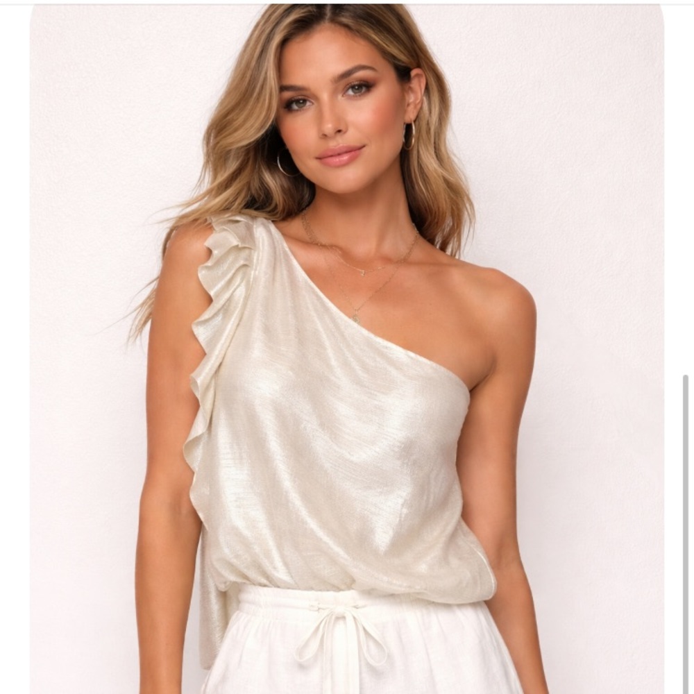 Trina Turk Women's Shimmery Cream One-Shoulder Ruffle Top
